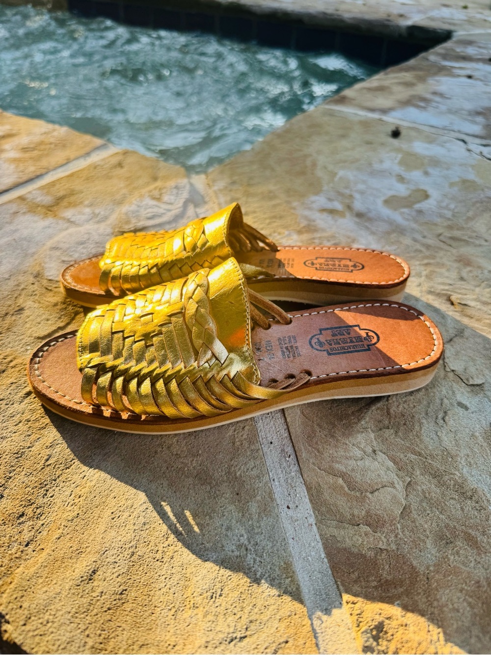 NEW Myrna Art Gold Leather Huarache Sandals Women’s Size 7 Handmade - Picture 12 of 17
